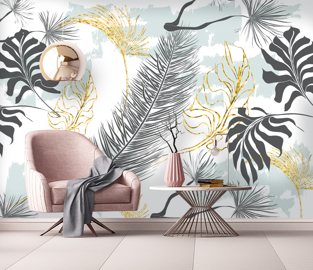 Tropical 3D Art - Leaves Wallpaper Mural-ChandeliersDecor