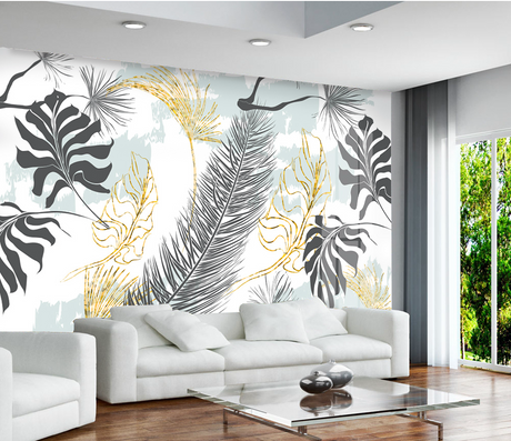 Tropical 3D Art - Leaves Wallpaper Mural-ChandeliersDecor