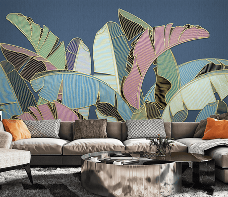 Tropical Coloured Leafs Wallpaper Murals-ChandeliersDecor.com