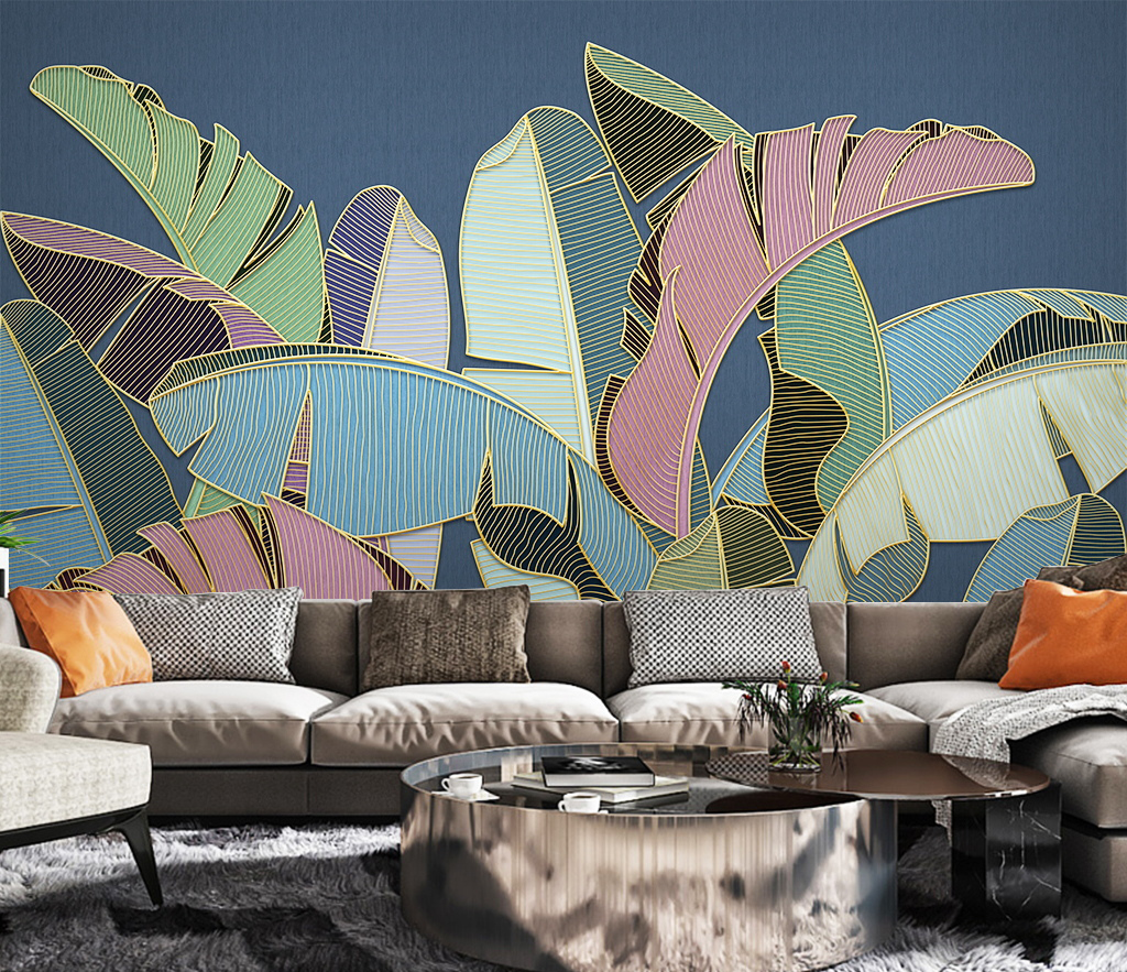 Tropical Coloured Leafs Wallpaper Murals-ChandeliersDecor