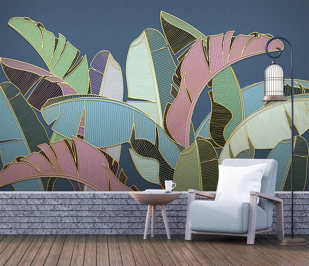 Tropical Coloured Leafs Wallpaper Murals-ChandeliersDecor