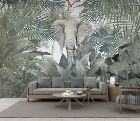 Tropical: Elephant in Jungle Wallpaper Mural-ChandeliersDecor