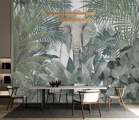 Tropical: Elephant in Jungle Wallpaper Mural-ChandeliersDecor