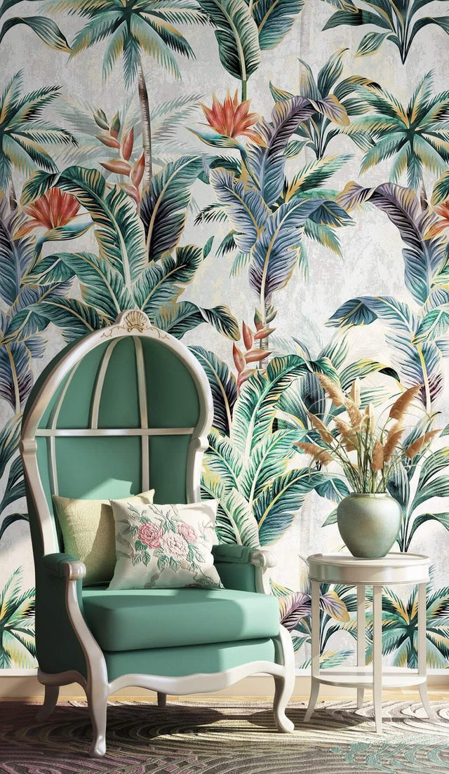 Tropical Green Trees Wallpaper Mural-ChandeliersDecor.com