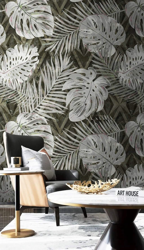 Tropical Leaves Ambush Wallpaper Mural-ChandeliersDecor.com