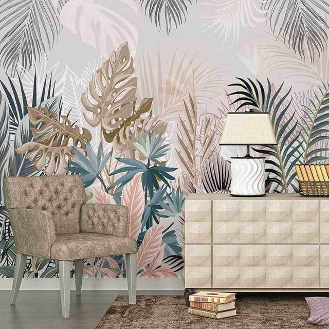 Tropical Plants Rainforest Leaves Wallpaper Mural-ChandeliersDecor.com