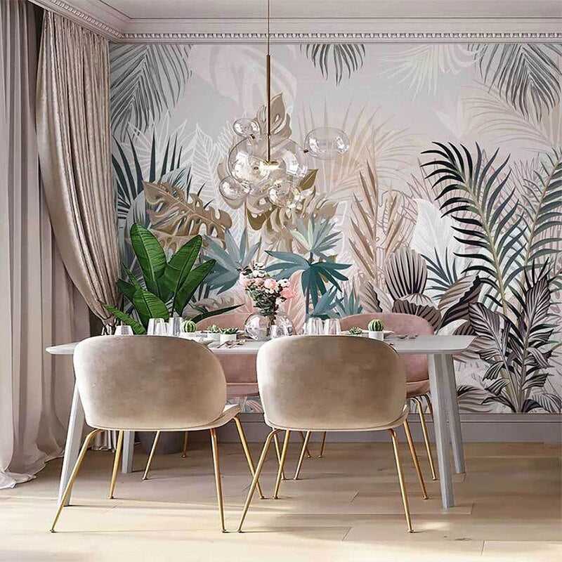 Tropical Plants Rainforest Leaves Wallpaper Mural-ChandeliersDecor