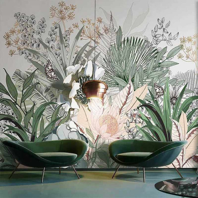 Tropical Plants Rainforest Palm Leaves Wallpaper Mural-ChandeliersDecor.com