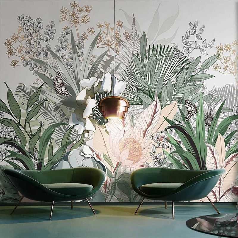Tropical Plants Rainforest Palm Leaves Wallpaper Mural-ChandeliersDecor