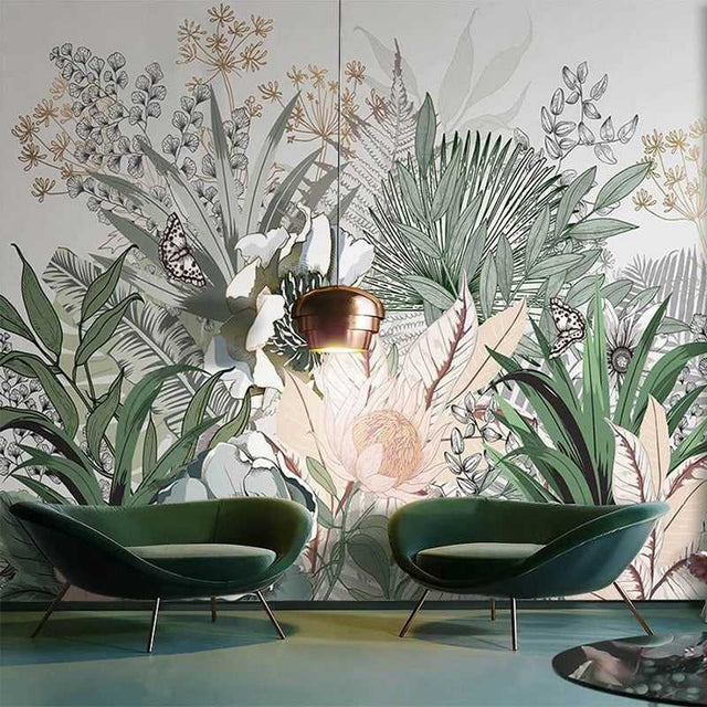 Tropical Plants Rainforest Palm Leaves Wallpaper Mural-ChandeliersDecor