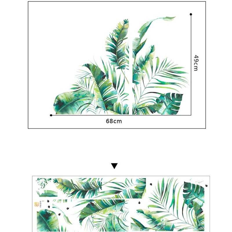 Tropical Palm Tree Leaf Wall Stickers Green Plants Wall Decals Removable Leaves Wall Posters Art Murals for Offices Home Decor