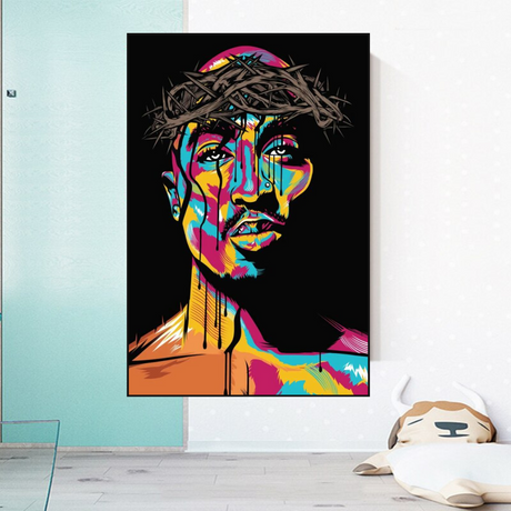 TuPac Singer Graffiti Colourful Canvas Wall Art-ChandeliersDecor