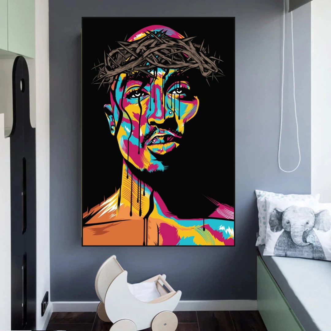 TuPac Singer Graffiti Colourful Canvas Wall Art-ChandeliersDecor