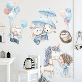 Unicorn Princess Balloon Animals Wall Stickers for Kids Room Wall Decals Decorative Stickers Murals Home Decor wallstickers