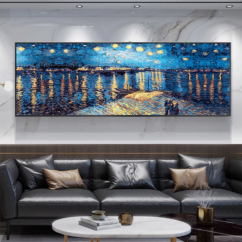 Van Gogh Impressionist Night Bridge with Lights Canvas Wall Art-ChandeliersDecor