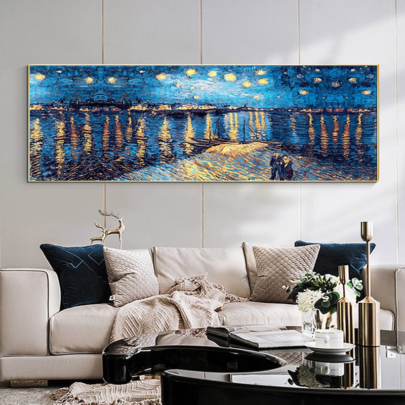 Van Gogh Impressionist Night Bridge with Lights Canvas Wall Art-ChandeliersDecor