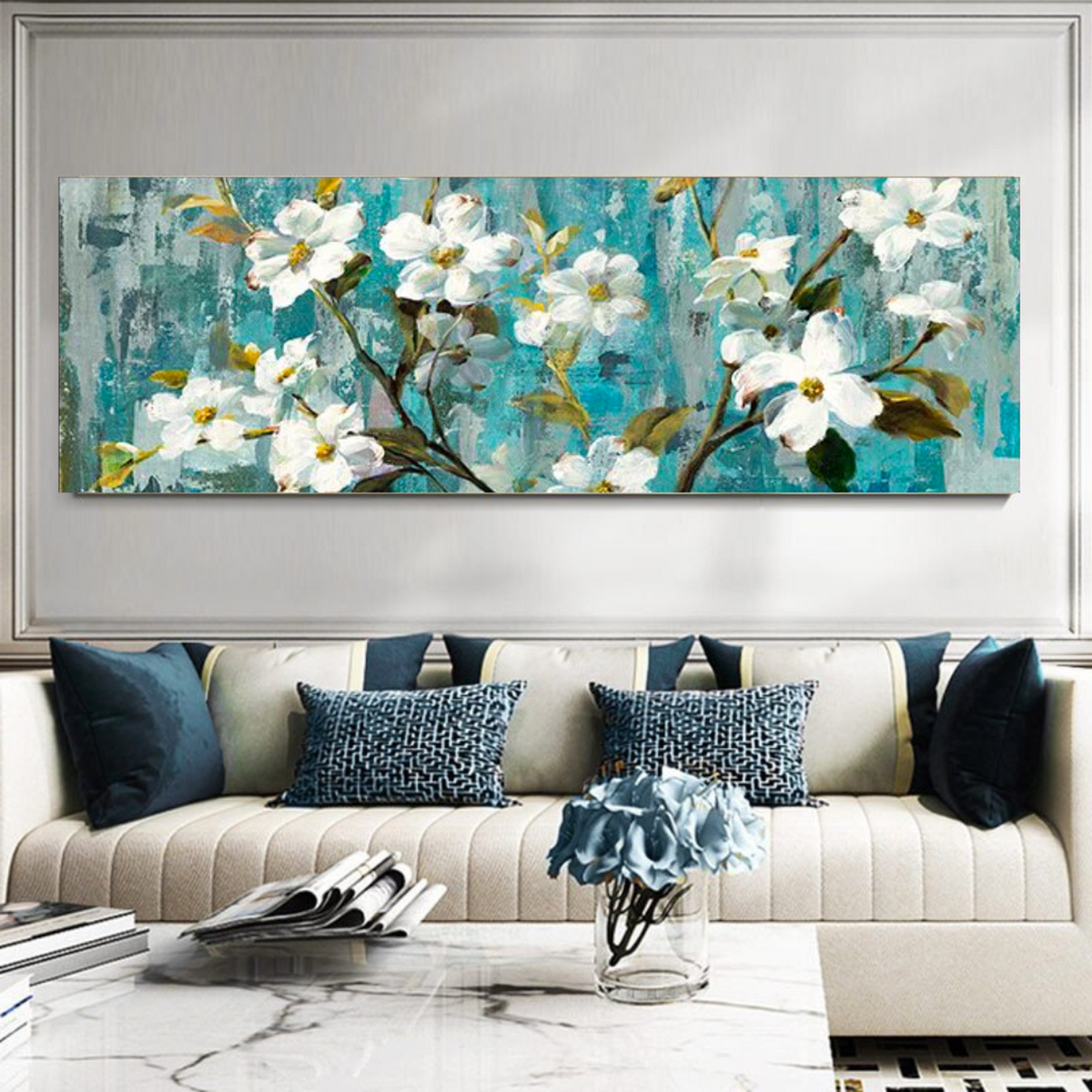 Van Gogh Impressionist White Flowers in Lawn Canvas Wall Art