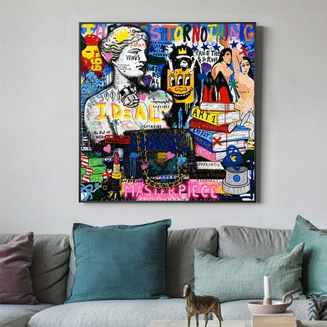 Venus Graffiti Abstract Canvas Painting - Character Portrait Wall Decor-ChandeliersDecor