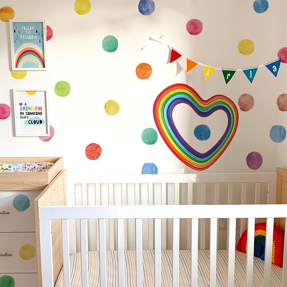 Vigor Style Heart Rainbow with Dots Colorful PVC Wall Stickers