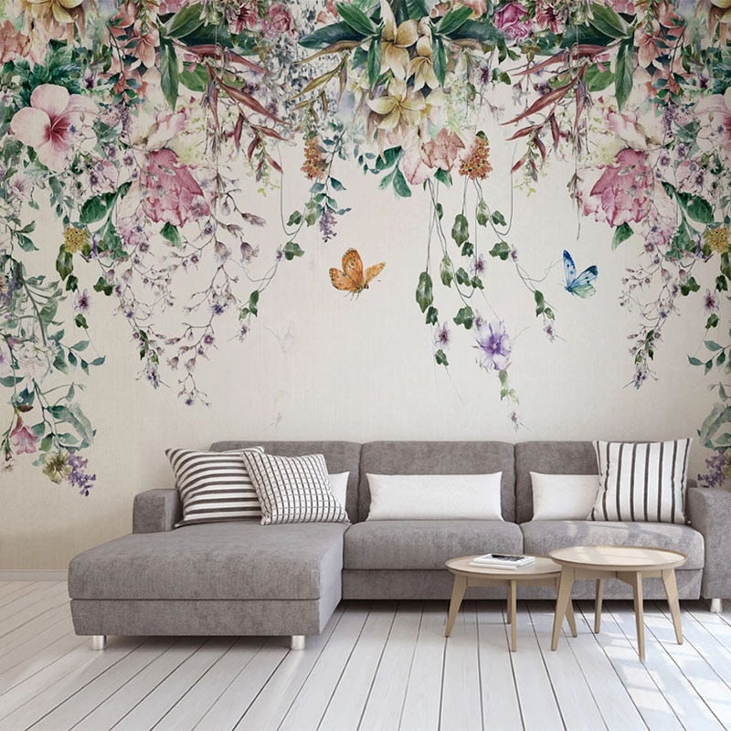 Vine Flowers Romantic Wallpaper for Home Wall Decor-ChandeliersDecor