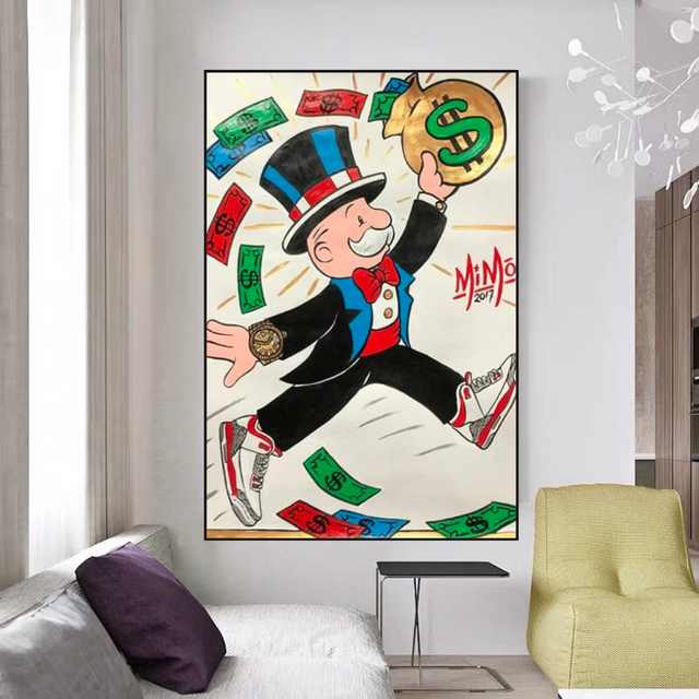 Vintage Alec Monopoly Money Fly Canvas Wall Art