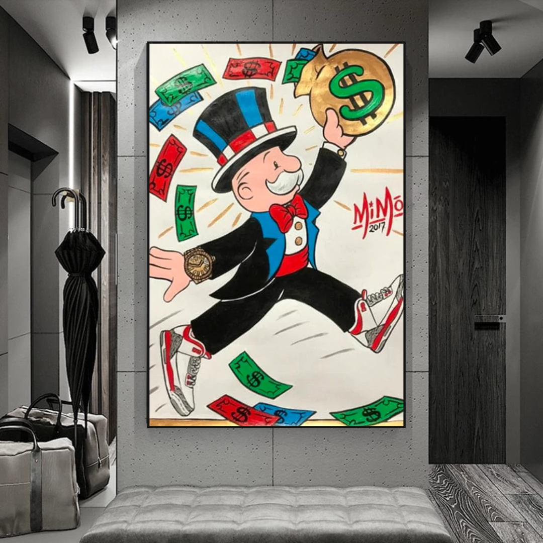 Vintage Alec Monopoly Money Fly Canvas Wall Art-ChandeliersDecor