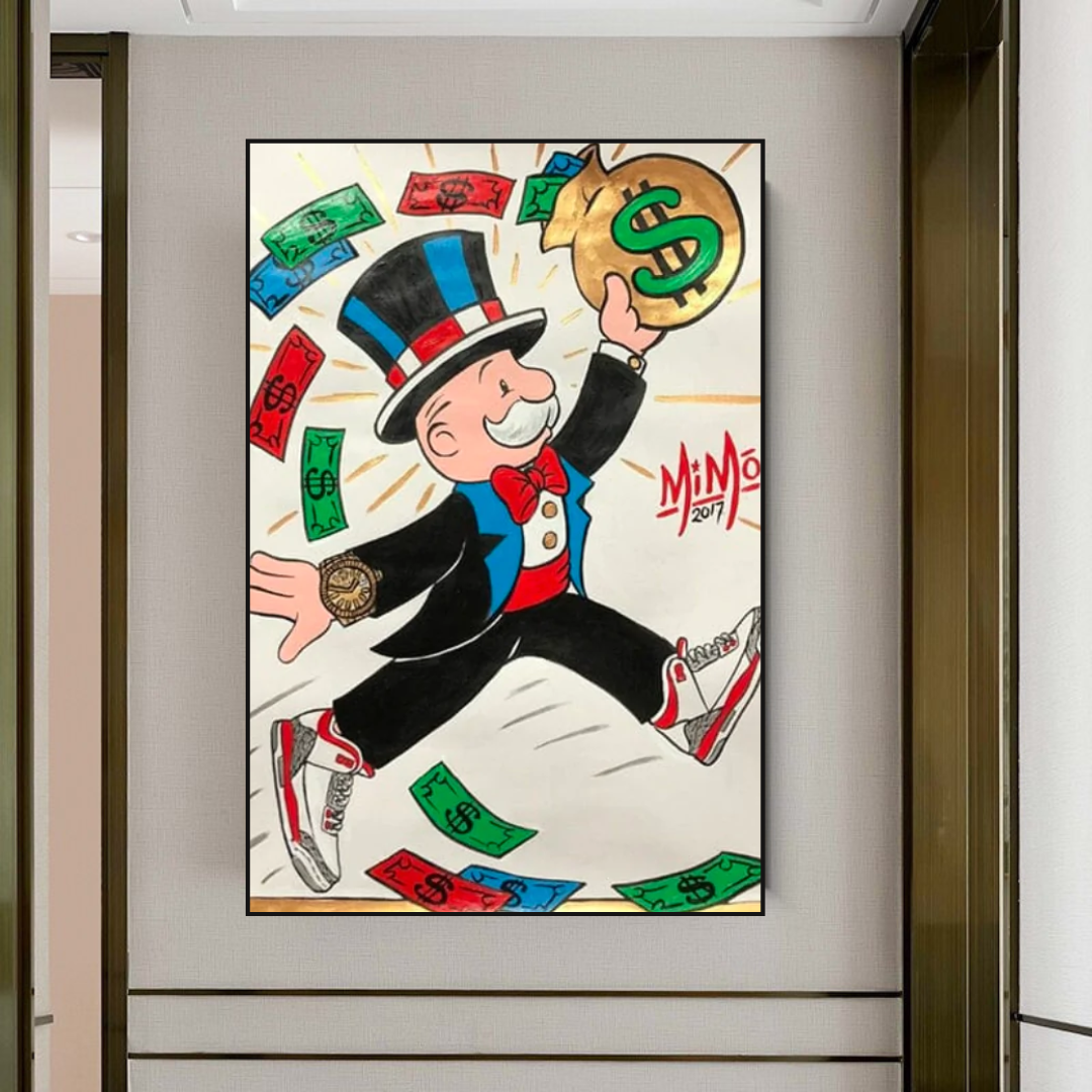 Vintage Alec Monopoly Money Fly Canvas Wall Art-ChandeliersDecor