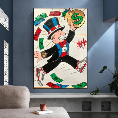 Vintage Alec Monopoly Money Fly Canvas Wall Art-ChandeliersDecor