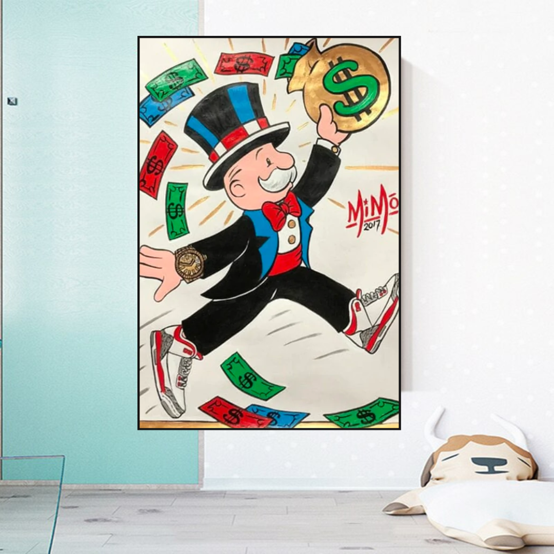 Vintage Alec Monopoly Money Fly Canvas Wall Art-ChandeliersDecor