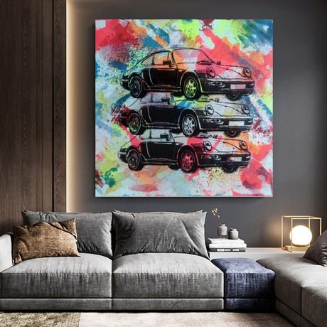 Vintage Cars Graffiti Canvas Wall Art-ChandeliersDecor