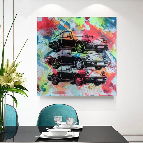 Vintage Cars Graffiti Canvas Wall Art-ChandeliersDecor