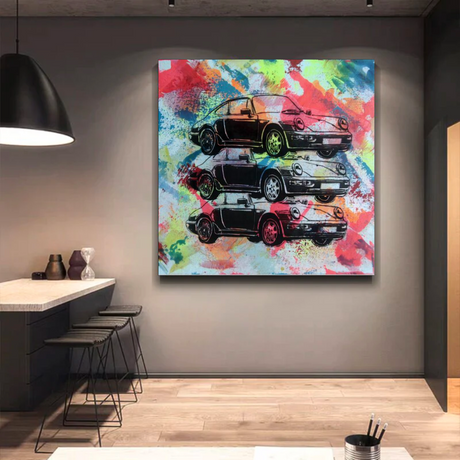 Vintage Cars Graffiti Canvas Wall Art-ChandeliersDecor