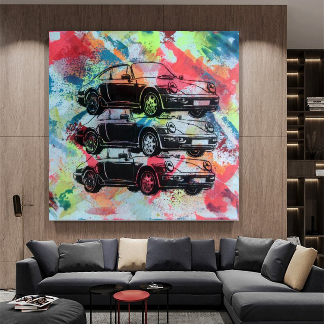 Vintage Cars Graffiti Canvas Wall Art-ChandeliersDecor