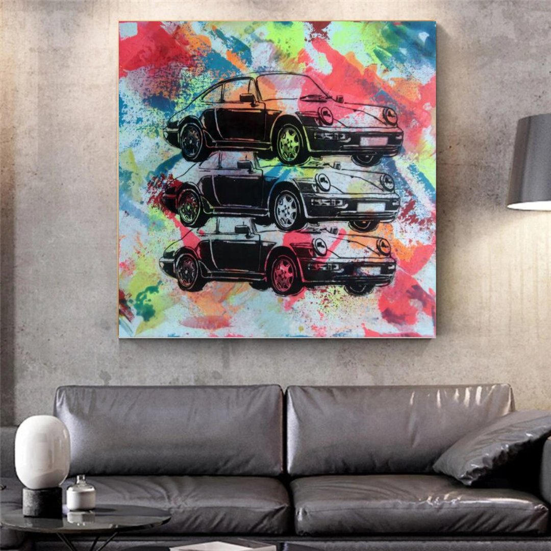 Vintage Cars Graffiti Canvas Wall Art-ChandeliersDecor