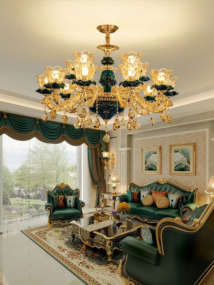 Vintage Green Crystal Ceramic Chandelier - Timeless Elegance with a Touch of Tradition-ChandeliersDecor