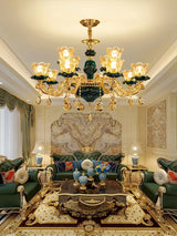 Vintage Green Crystal Ceramic Chandelier - Timeless Elegance with a Touch of Tradition-ChandeliersDecor