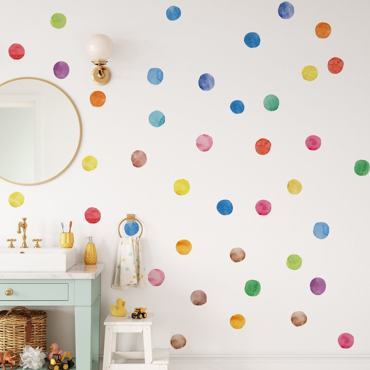 Watercolor Half Rainbow with Vigor Style Dots Wall Stickers-ChandeliersDecor