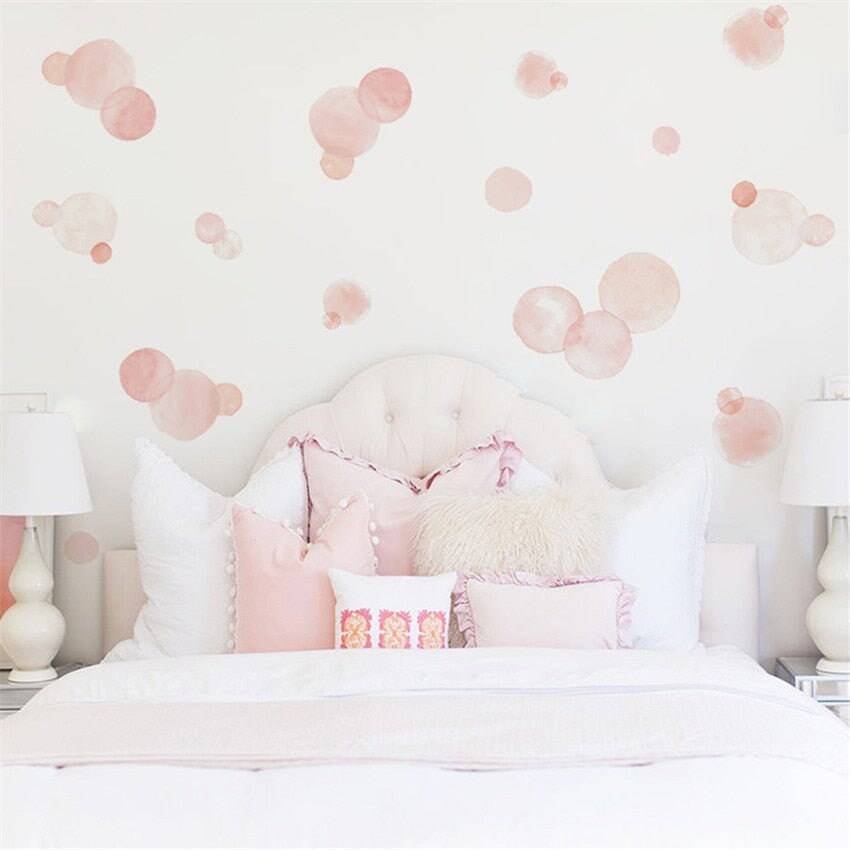 Watercolor Pink Polka Dots Wall Stickers for Giirls Room | Children Home Decor Nursery decoration Circle wallpaper