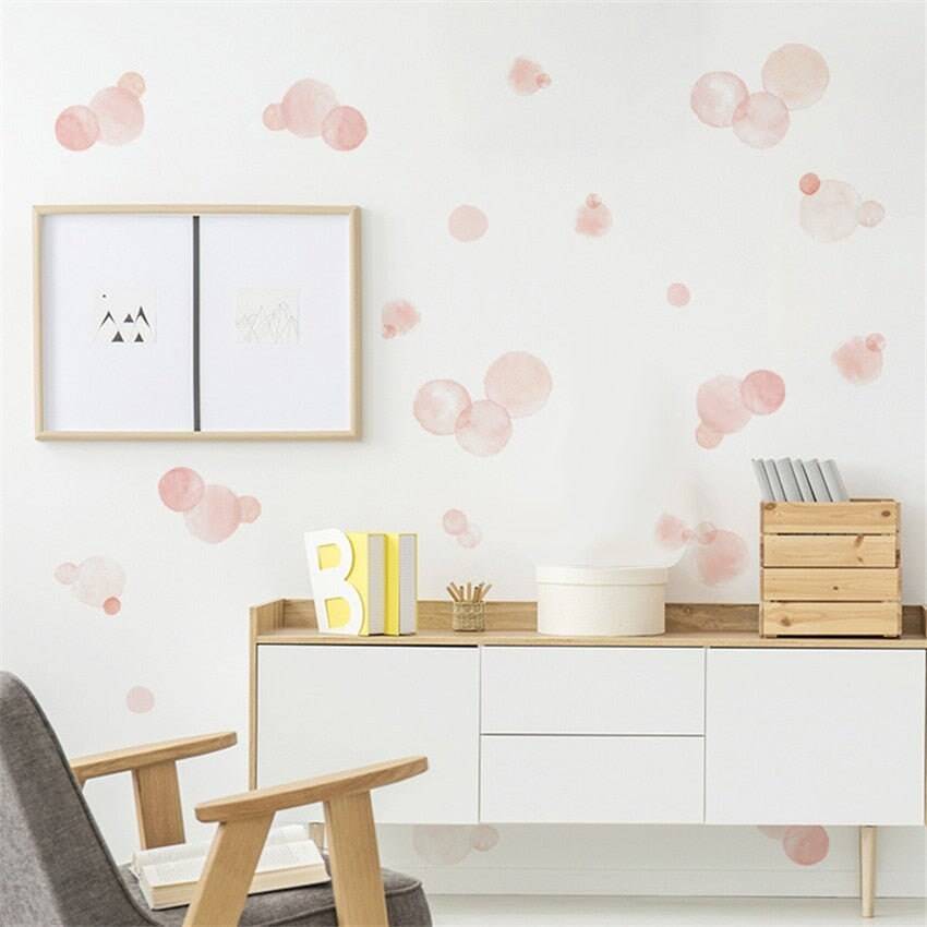 Watercolor Pink Polka Dots Wall Stickers for Giirls Room | Children Home Decor Nursery decoration Circle wallpaper