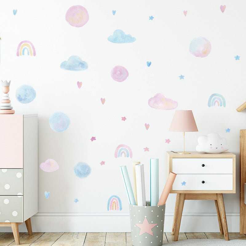 Watercolour Heart Clouds Wall Stickers for Baby Girls Room | Wall Decor Removable PVC Wall Decals Home Decor