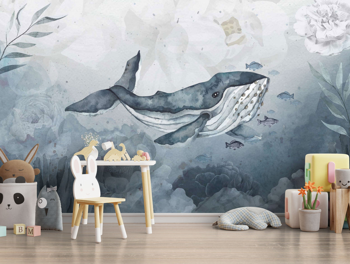Carta da parati murale con balena: stupenda decorazione murale a tema oceanico