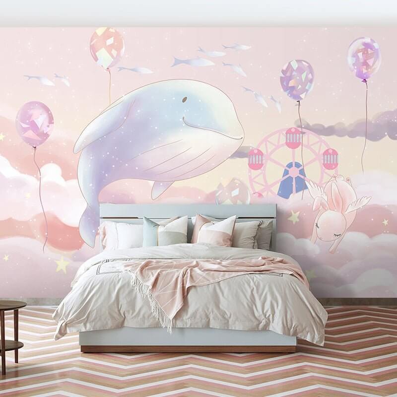 Whale Wonders: Girls Room Wallpaper-ChandeliersDecor.com