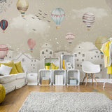 Whimsical Air Balloons Flying Nursery Wallpaper-ChandeliersDecor