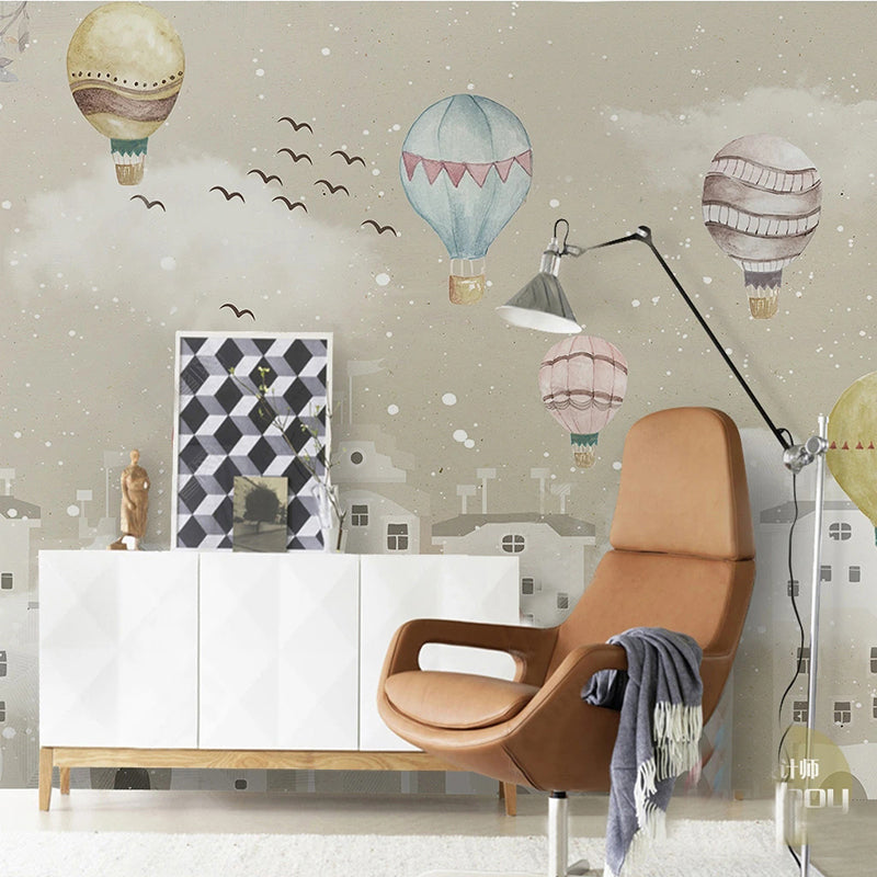 Whimsical Air Balloons Flying Nursery Wallpaper-ChandeliersDecor