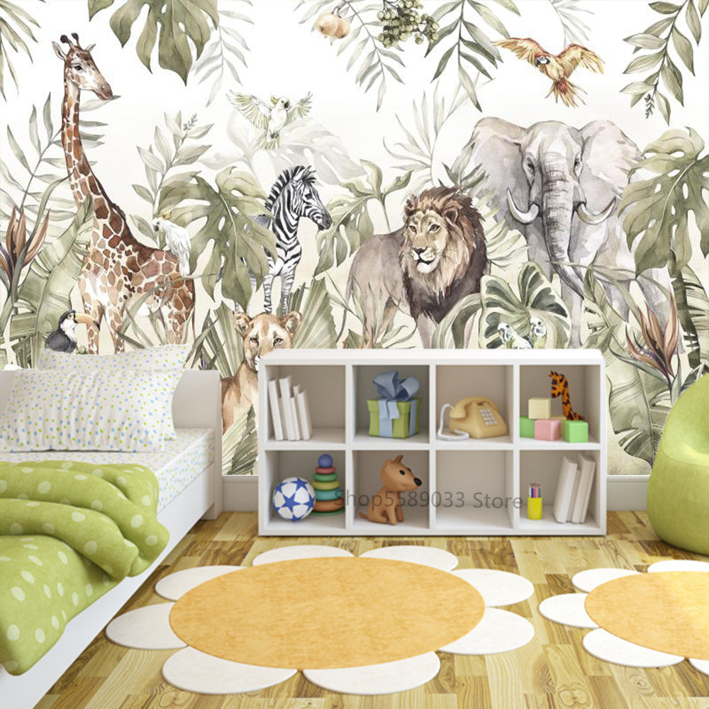 Whimsical Jungle Animal Friends Wallpaper-ChandeliersDecor