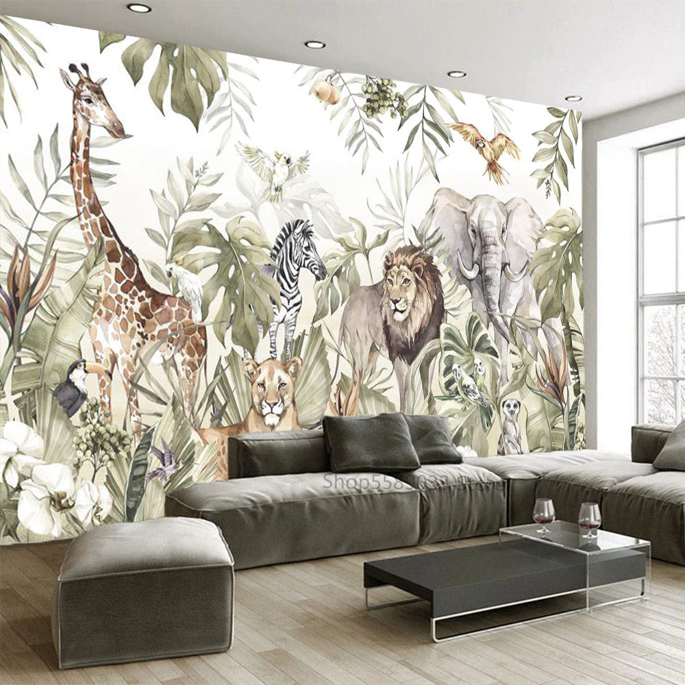 Whimsical Jungle Animal Friends Wallpaper-ChandeliersDecor