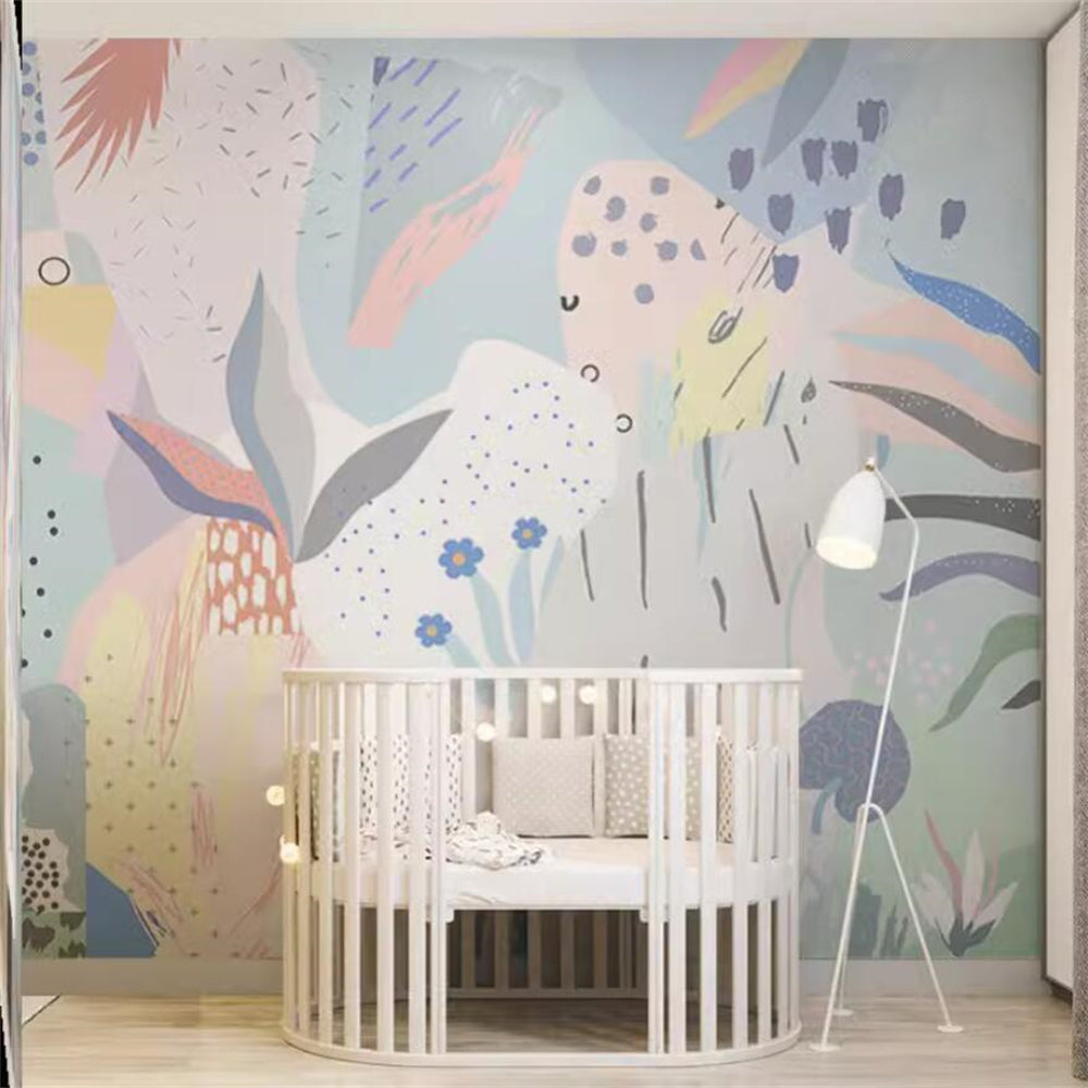 Whimsical Pastel Flowers Nursery Wallpaper-ChandeliersDecor