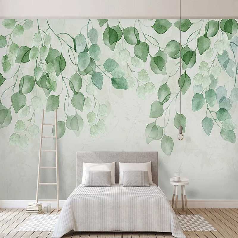 Whispering Foliage: Green Leaves Wallpaper-ChandeliersDecor
