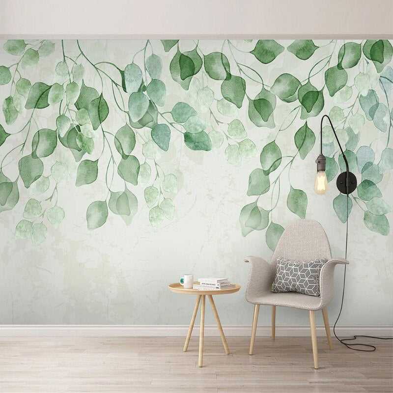 Whispering Foliage: Green Leaves Wallpaper-ChandeliersDecor
