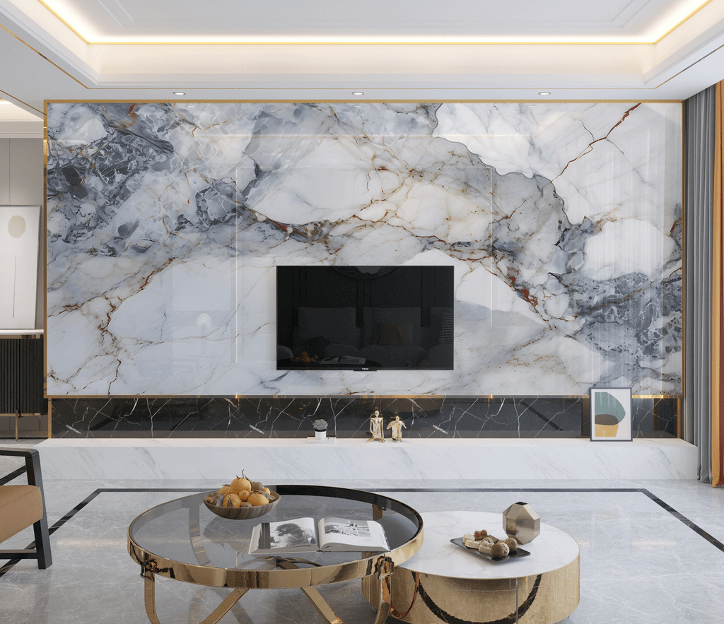 White & Black Stone: Marble Wallpaper Murals-ChandeliersDecor.com